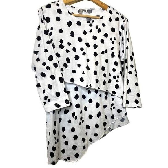 ASOS Cotton High Low Layered Animal Print Top 3/4 Sleeve 6 White Black #4133 - Picture 15 of 15